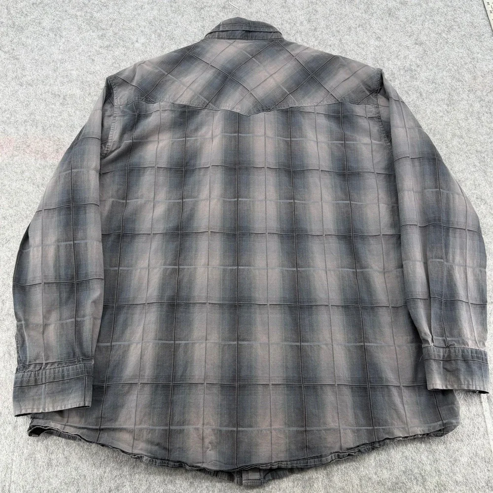 Rafter C Cavenders Mens Grey Plaid Western Pearl Snap Long Sleeve Shirt XL